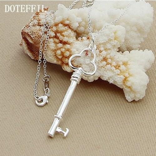 DOTEFFIL 925 Sterling Silver Key Pendant Necklace 18 inch Chain For Woman Fashion Wedding Engagement Valentines Day Jewelry