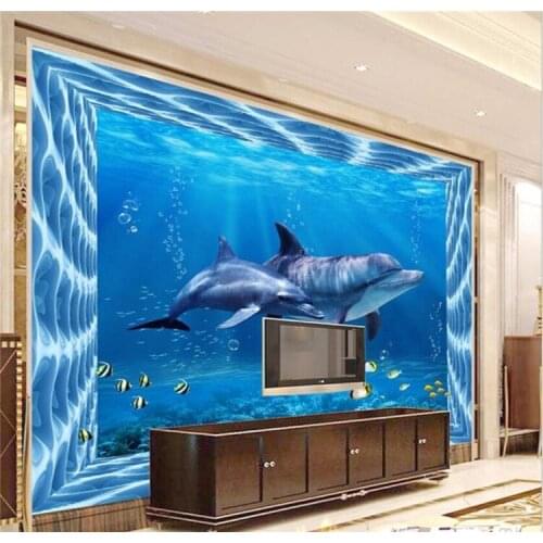 Animal Dolphins Sea World Photo Wall Paper Murals for TV Background Wall Decor High Quality Waterproof Wall Sticker