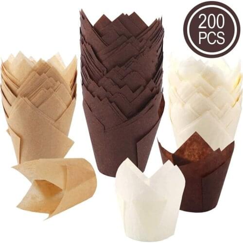 200Pcs/Lot Tulip Cupcake Baking Cups Muffin Baking Liners Holders Rustic Cupcake Wrapper Molde Cupcake Paper Cups Bakeware Tools