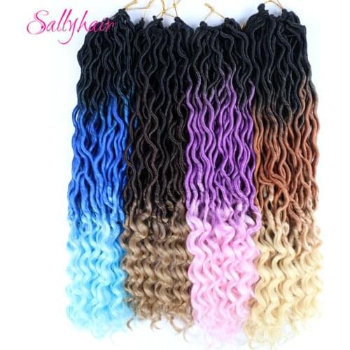 Sallyhair 24 Strands/Pack Faux Locs Curly Crochet Braids Hair Extension Synthetic Soft Ombre Braiding Hair Blue Pink Loose End