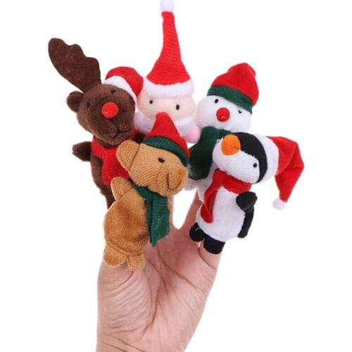 5pcs/set Christmas Finger Puppets Santa Claus Snowman Deer Bear Penguin Plush Toys Dolls for Baby Kids Children