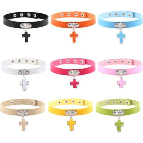 80% Hot Sales!! Gothic Cross Pendant Faux Leather Choker Adjustable Women Necklace Gift Jewelry