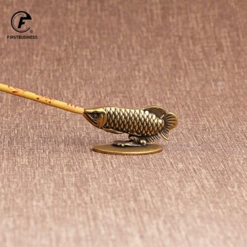 Antique Copper Incense Stick Holder Fishs Small Ornaments Creative Vintage Brass Censer Home Decor Incenses Burner Yoga Room