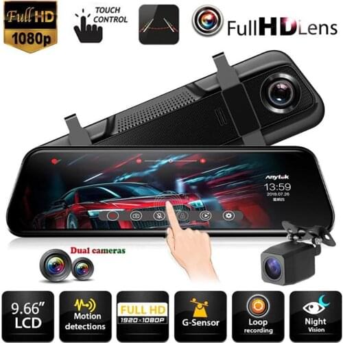 Car Dvr 10 Inch Touch Screen Video Recorder Auto Registrar Stream Mirror With RearView Front Back Camera Night Vision Dash Cam