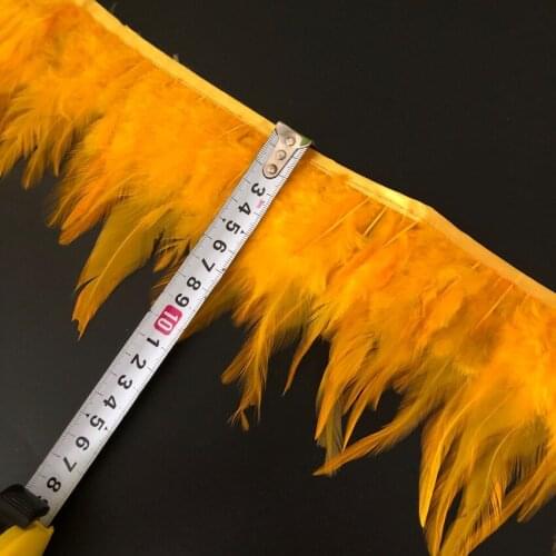 Free Shipping Gold Yellow Dyed Rooster Saddle Feathers Trim 8-13CM Natural Chicken Plumes Fringe DIY Clothes Sewing Lace Ribbons