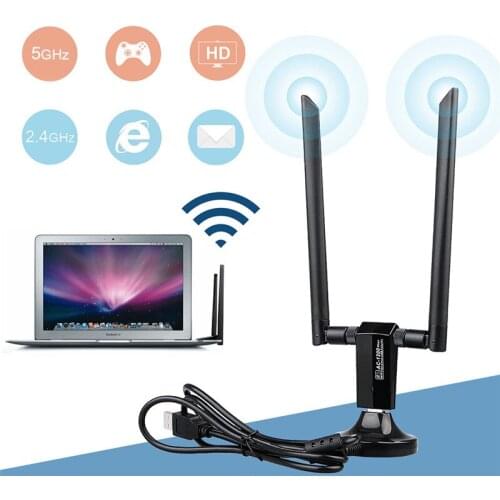 Wireless Network Card USB 3.0 Dual Band 2.4GHz 5GHz 1200Mbps Long Range AC1200 802.11ac wifi Antenna Adapter