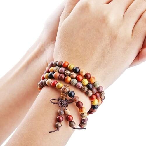 SUNYIK 6mm 108 Tibetan Mixed Sandalwood Beads Bracelet Meditation Buddhist Mala Necklace
