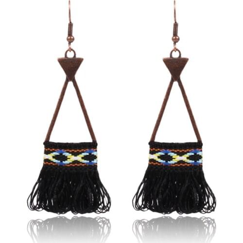 HC Vintage Alloy Long Tassel Earrings Fashion Triangle Pendant Boho Earrings Women Ethnic Style Jewelry Bohemian Drop Earrings F
