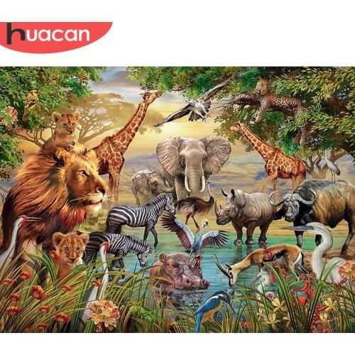 HUACAN Diamond Painting New Animal Lion 5D Diamond Embroidery Cross Stitch Elephant Giraffe Rhinestones Mosaic Handmade Gift