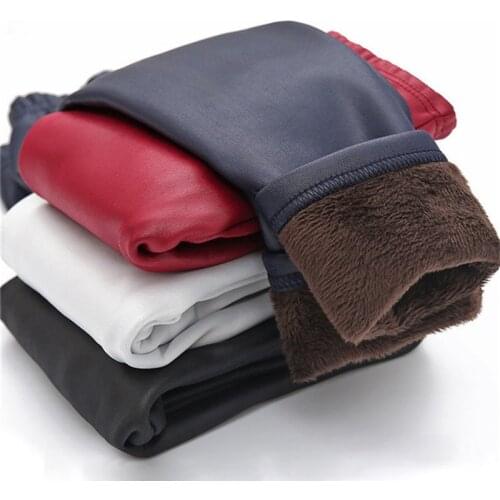 Leather Leggings For Teenager Girls Winter Warm Thick Pencil Slim Pants For Children Faxu PU Legging Skinny Trousers For Kids
