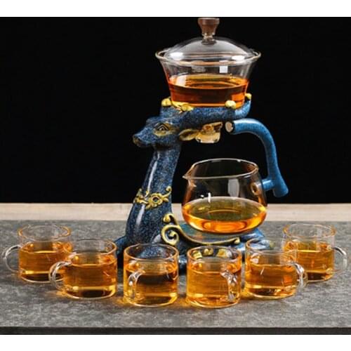 Creative Elk Shape Automatic Tea Set Pu'er Oolong Teapot And Cup Set Heat-resistant Glass Teapot With Base Dropshipping