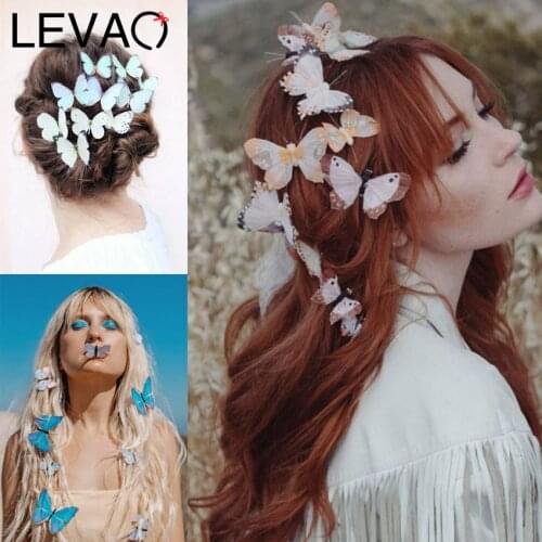 Levao 2PCS Bride Butterfly Hair Clips Wedding Party Barrettes Headband Women Hairgrip Hairpins for Gir;s Hair Accessories