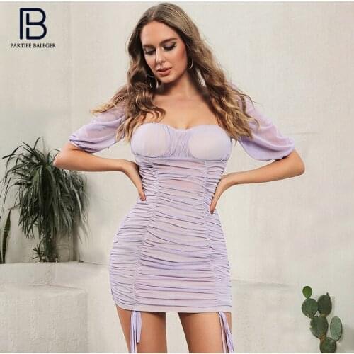 PB Trendy Draped Side Lace-up Design Mini Dress Square Collar Celebrity Party Club Vestido Free Shipping