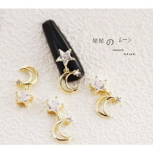 5pcs Fashion Nail Art Zircon Decoration Alloy Moon Star With Pendant Nail Super Flash Ornament Material