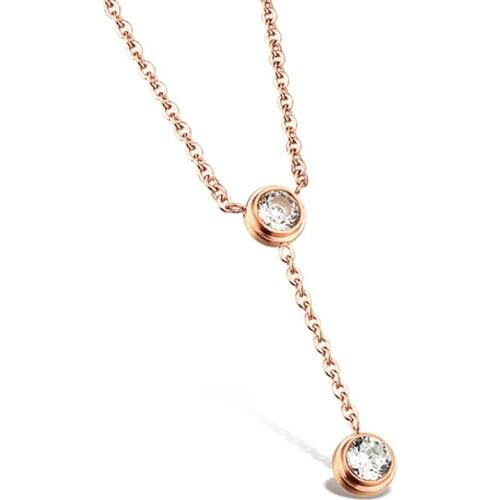 Trendy OL Style Cubic Zirconia Link Chain Rose Gold Necklaces & Pendants Stainless Steel Women Jewelry Charms Choker