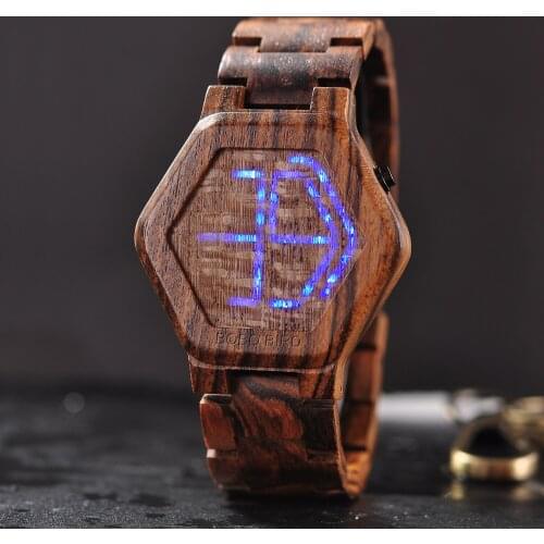 Erkek kol saati BOBO BIRD LED Wooden Mens Watches Unique Digital Watch Male Night Vision Quartz Wristwatch Gifts relogio mas