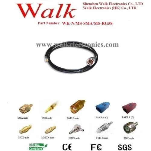 N male SMA male rg58 cable, N SMA rg58 cable, N connector rg58 cable assembly, N rg58 extension cable