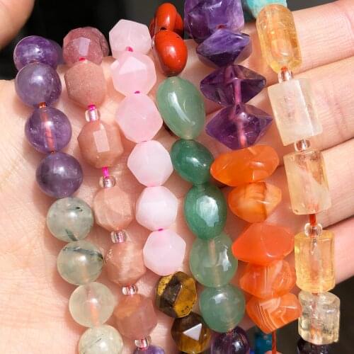 AAA Natural Seven Chakras Quartz Agates Stone Beads Irregular Round Faceted Loose Spacer Beads for DIY Jewelry Making Bracelet