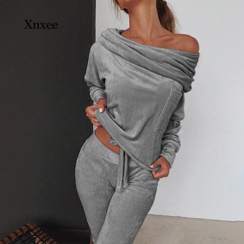 2021 Autumn and Winter Womens Strapless Velvet Casual Fashion Pajamas Jogging Sports Home Wear
