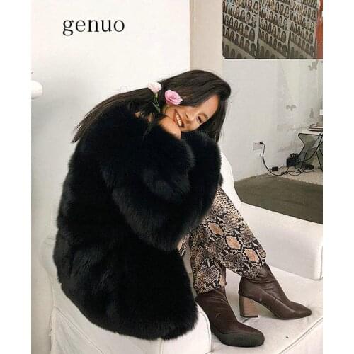 Faux Fox Fur Faux Fur Grass Coat Female Middle Long Coat Classic Black Fur Coat