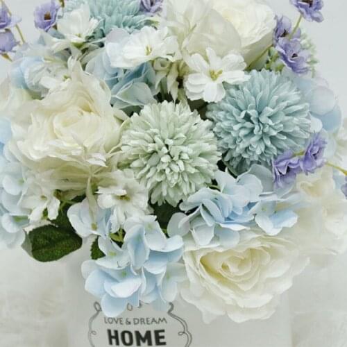 Romantic Blue Wedding Bouquet Purple Bridal Flowers Ivory Silk Artificial Rose Bouquet Wedding Party Accessories Home Decoration