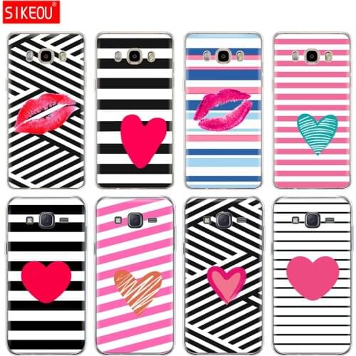 Silicone cover phone case for Samsung Galaxy J1 J2 J3 J5 J7 MINI 2016 2015 prime Pink Stripes With Heart lips