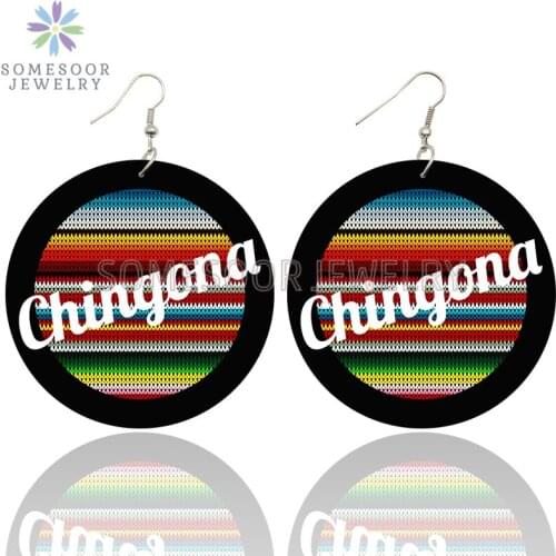 SOMESOOR Chingona Latina African American Wooden Drop Earrings Bohemian Ethnic Design Print Loops Dangle Jewelry For Women Gifts