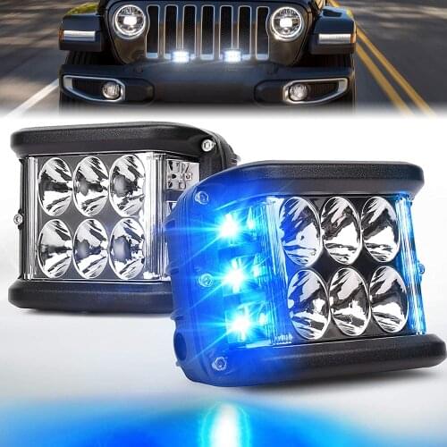 Side Shooter LED Pod Lights With Strobe Dual Side Blue DRL Flood Spot Driving Work Lights for Truck ATV SUV UTV 4x4