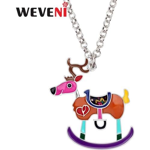 WEVENI Enamel Alloy Christmas Deer Reindeer Necklace Pendant Chain Anime Animal Jewelry Gift For Women Girls Kids Accessoires