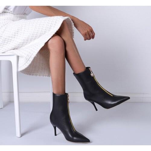 Super High Stiletto Sexy Womens Boots With Metal Zipper Super Large Size Pointed Toe Warm Fleece Ankle Boot Cheap Free Shipping