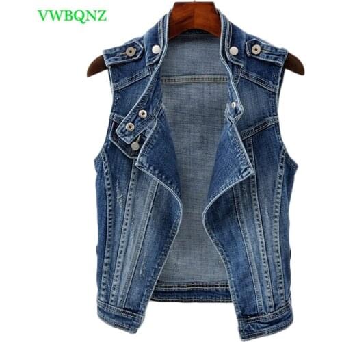 Denim Vest Female Short Spring Summer Slim Thin Sleeveless Elasticity Vests Coat Womens Korean Plus size Shoulder Vests A657