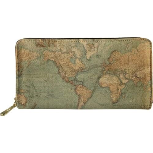 Noisydesigns Women Wallet Female Purses& Wallets Coin Holders Ladies PU Leather Thin Wallet World Map Prints Men Purse Pochette