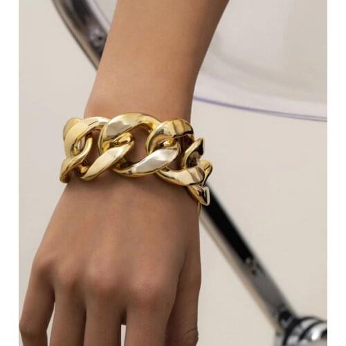 1pcs YWZIXLN 2021 CCB Punk Engraved Geometry Gold Color Chain Bracelet Accessories Best Gift For Women Wholesale B012