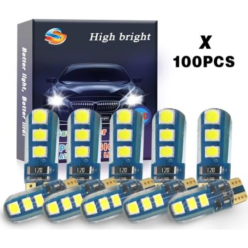 100PCS High Quality Car LED Bulbs T10 194 168 Interior Dome Map Lights 6SMD 3030 LED 12V Auto Indicator Reading Lamp