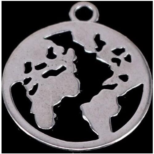 5pcs Map Charms Pendant Antique Silver Color Pendants DIY Necklace Crafts Making Findings Handmade Jewelry 22X25MM