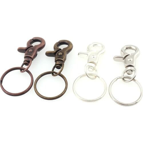 6PCS Metal Swivel Lobster Clasp Clips Key Hooks Keychain Split Ring Antique bronze Silver Red copper for DIY Bag Jewelry Making
