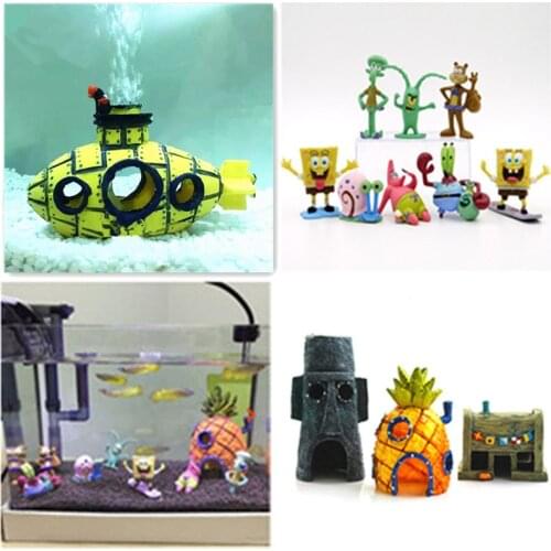 Fish Tank Aquarium Decoration Squidward Pineapple Cartoon House Home Ornaments Aquarium Accessories