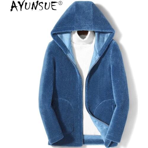 AYUNSUE Man Jacket Hooded Jackets for Men Winter Clothes 100% Wool Fur Coat Male Double-side Short Clothing Hommes Veste LXR863