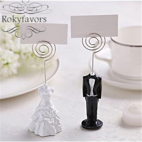 FREE SHIPPING 12PCS=6Pairs Happy Couple Place Card Holder Bridal Dress n Groom Tuexdo Place Card Holder Party Favors Party Decor