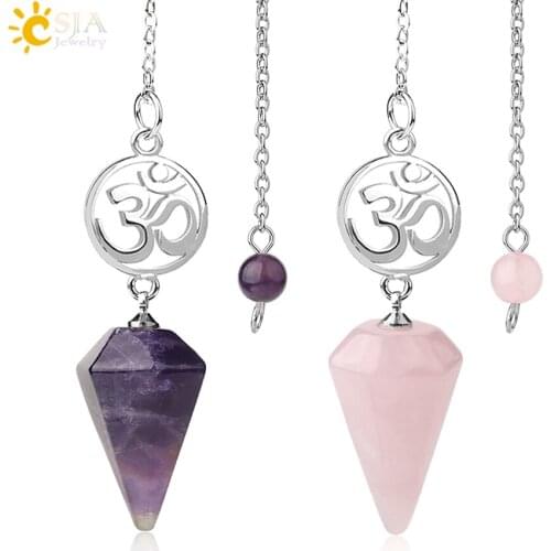 CSJA Healing Dowsing Pendulums Rock Crystals Pendulum Rod for Biolocation Radiesthesia Natural Gem Stone Pendants Pendulo G720