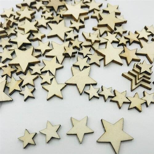 100PCS Star Wooden Pendants Ornaments Wooden DIY craft Laser Cut Embellishment Craft Decor Ornaments Wedding Decoration Fashion