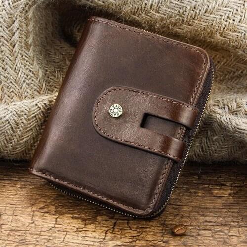 European and American Leather head leather mens anti-theft brush anti RFID multi card leather wallet card bag