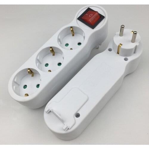 European 250V 16A 3 Jack German Power Strip Extension Socket Cable with Switch E5BE