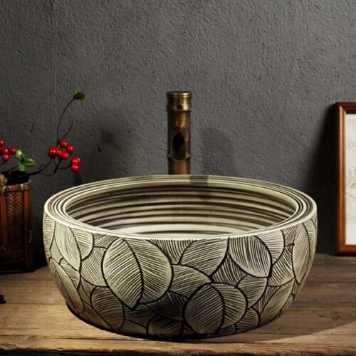 Ceramic Art Basin Sinks Glazed Counter Top Wash Basin Vessel Sinks ceramic wash basin bathroom sink grey