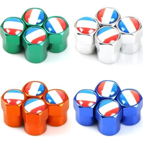 4PCS Car Tire Valve Caps Aluminum Tire Air Valve France Flag Decorative National Emblem Badge for Citroen DS Car Accessories
