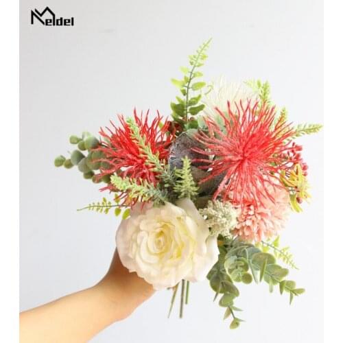 Red Sea Urchin Bridal Bouquet Artificial Rose Wedding Bouquet for Bridesmaid Wedding Flowers Bridal Bouquet Marriage Accessories