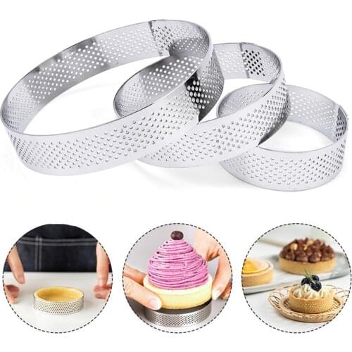 9pcs Circular Tart Ring French Dessert Stainless Steel Perforation Fruit Pie Quiche Cake Mousse Mold Kitchen Baking Mould
