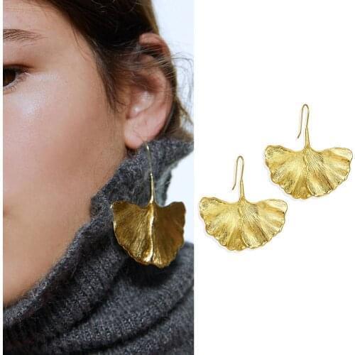 Hot Sale Fashion Women Gold Color Ginkgo Leaf Plant Dangle Drop Hook Earrings Party Jewelry Gift Female Fashion Jewelry