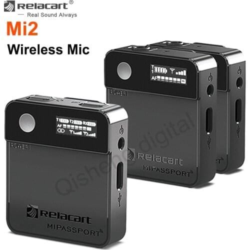 Relacart MIPASSPORT Mi2 Mini Wireless Microphone System Dual Channel 2.4G lavalier Mic for Phones Smartphone Cameras Tablet