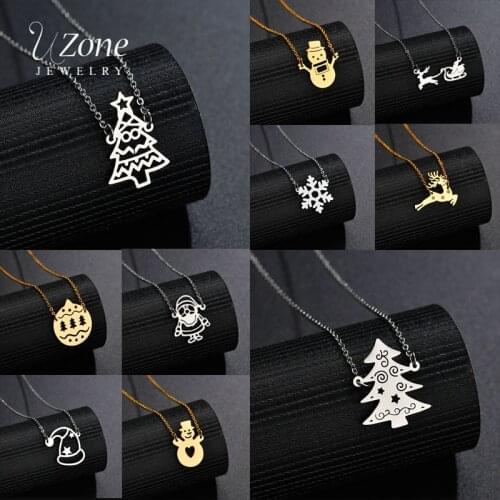 UZone Trendy Snowflake Santa Claus Christmas Necklace Pendant Christmas Tree Snowman Pumpkin Car Deer Chain Necklace Gift Bijoux